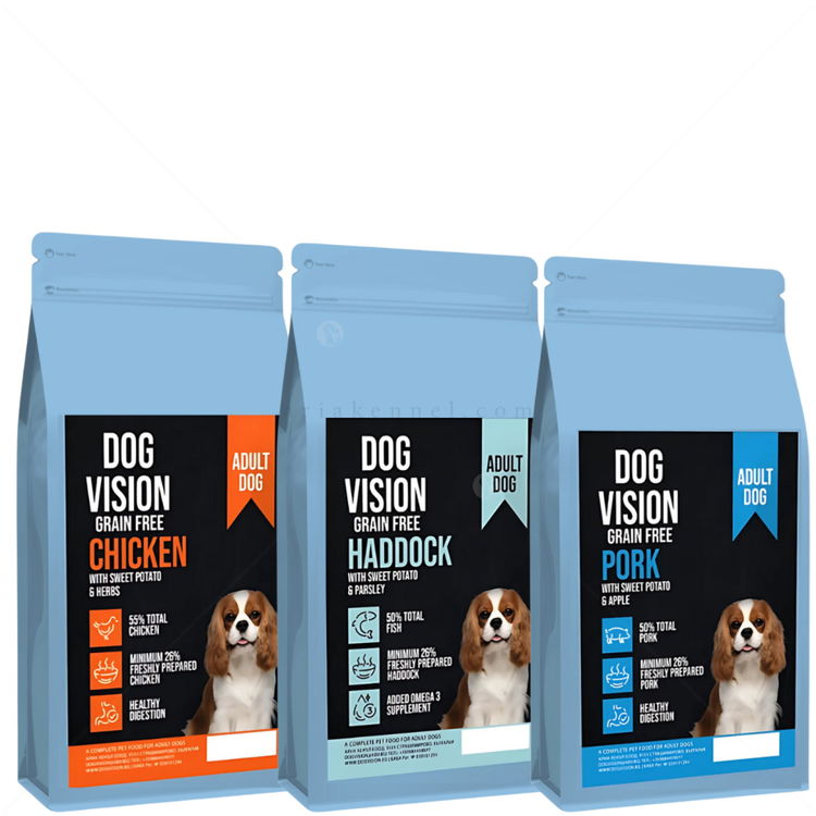 ПРОМО ПАКЕТ DOG VISION 3x2 кг с пилешко месо, треска и свинско месо