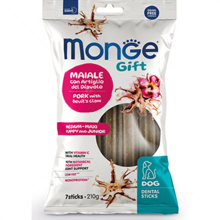Дентални пръчки за подрастващи кученца от средни и едри породи MONGE Gift Dental Sticks Medium-Maxi Puppy&Junior