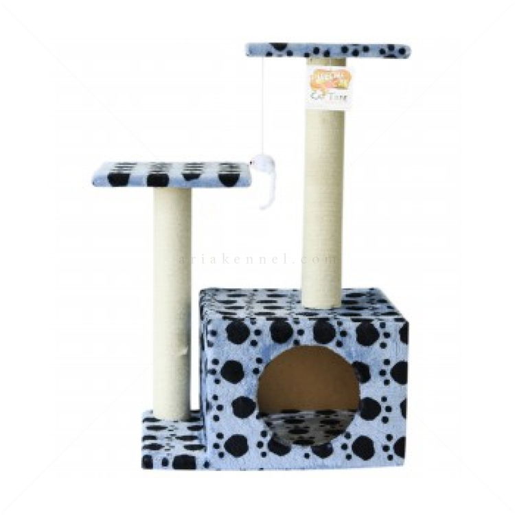 SPECIAL CAT Катерушка с къщичка за спане и топче за игра, светлосиня с лапи