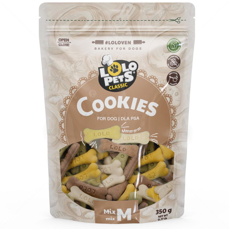 Бисквити големи кокалчета микс LOLO PETS, размер М, 350 гр