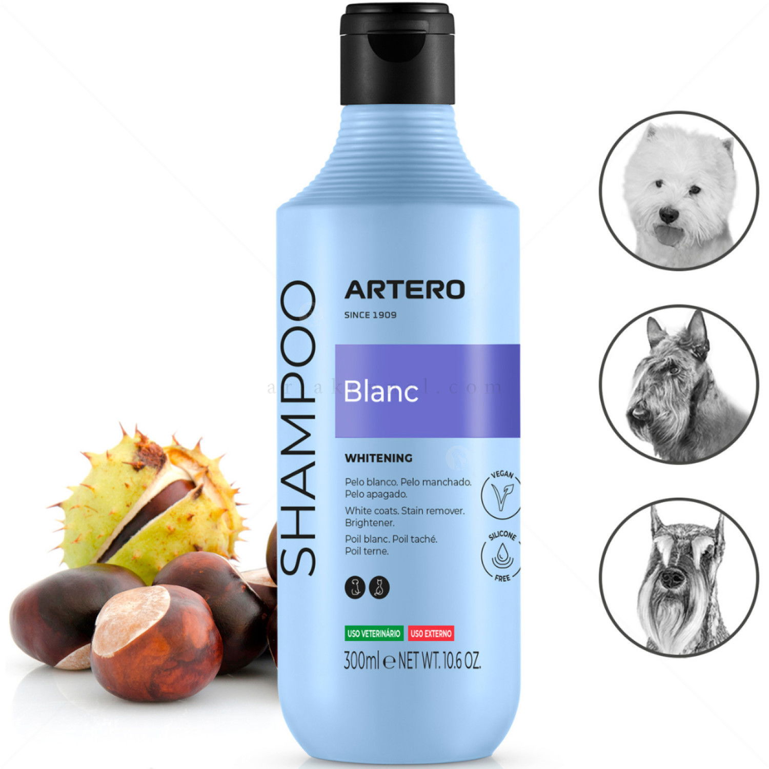 Шампоан за бяла, черна и сива козина ARTERO Blanc