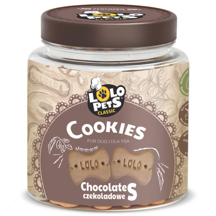 Бисквити мини кокалчета с аромат на шоколад в буркан LOLO PETS, 210 гр