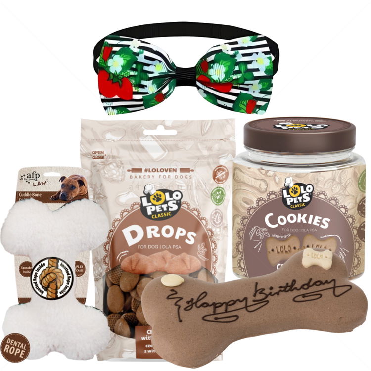 Сет Happy Birthday с торта, бисквитки, папийонка и играчка