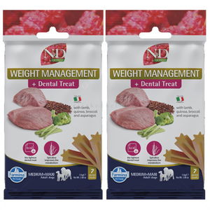 2 бр. Дентални пръчки за контрол на теглото за кучета от средни и едри породи N&D Quinoa Dog Adult Medium&Maxi Dental Treat Weight Management