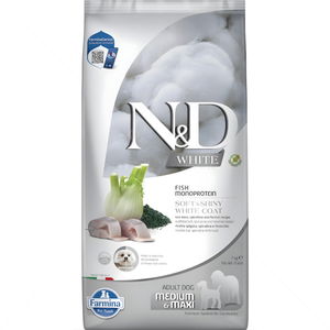 Храна за бели кучета 7 кг N&D White Dog Spirulina Adult Medium&Maxi, Sea bass and fennel