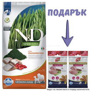 N&D Spirulina 7 кг Adult Medium&Maxi Herring and wolfberry