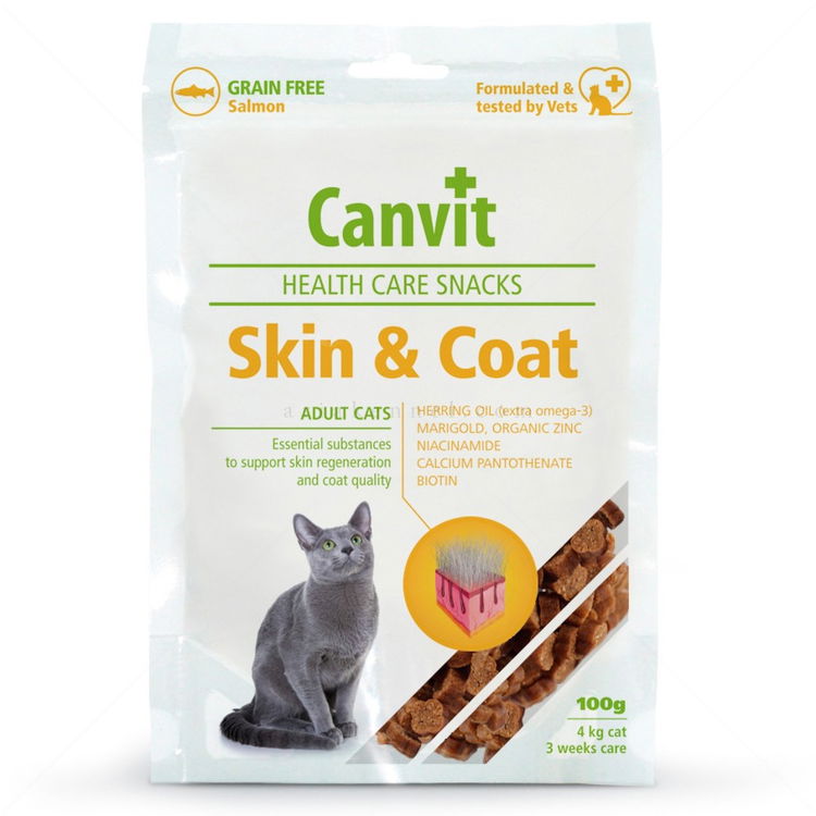 Полувлажни хапки за кожа и козина за израснали котки CANVIT Adult Skin&Coat