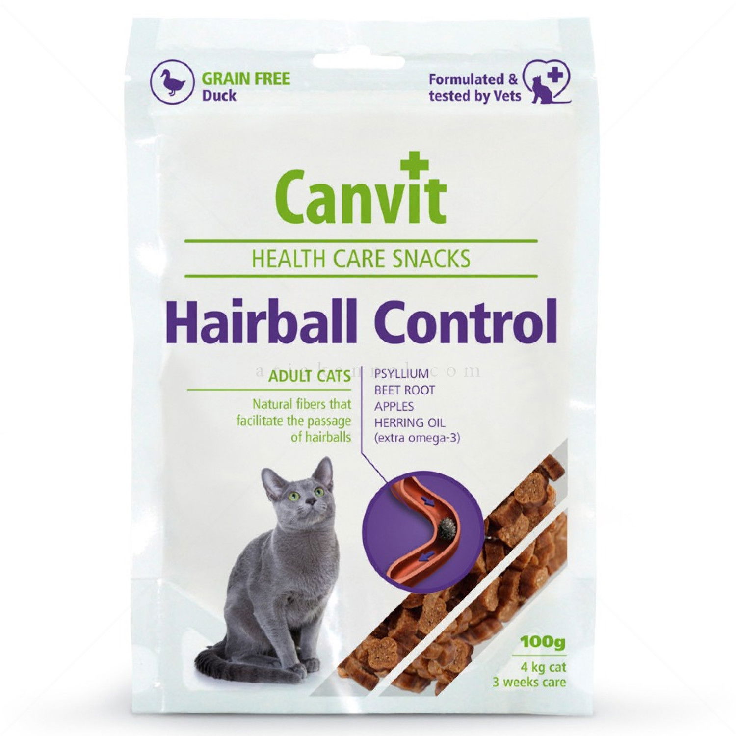 Полувлажни хапки за контрол на космените топки за израснали котки CANVIT Adult Hairball Control