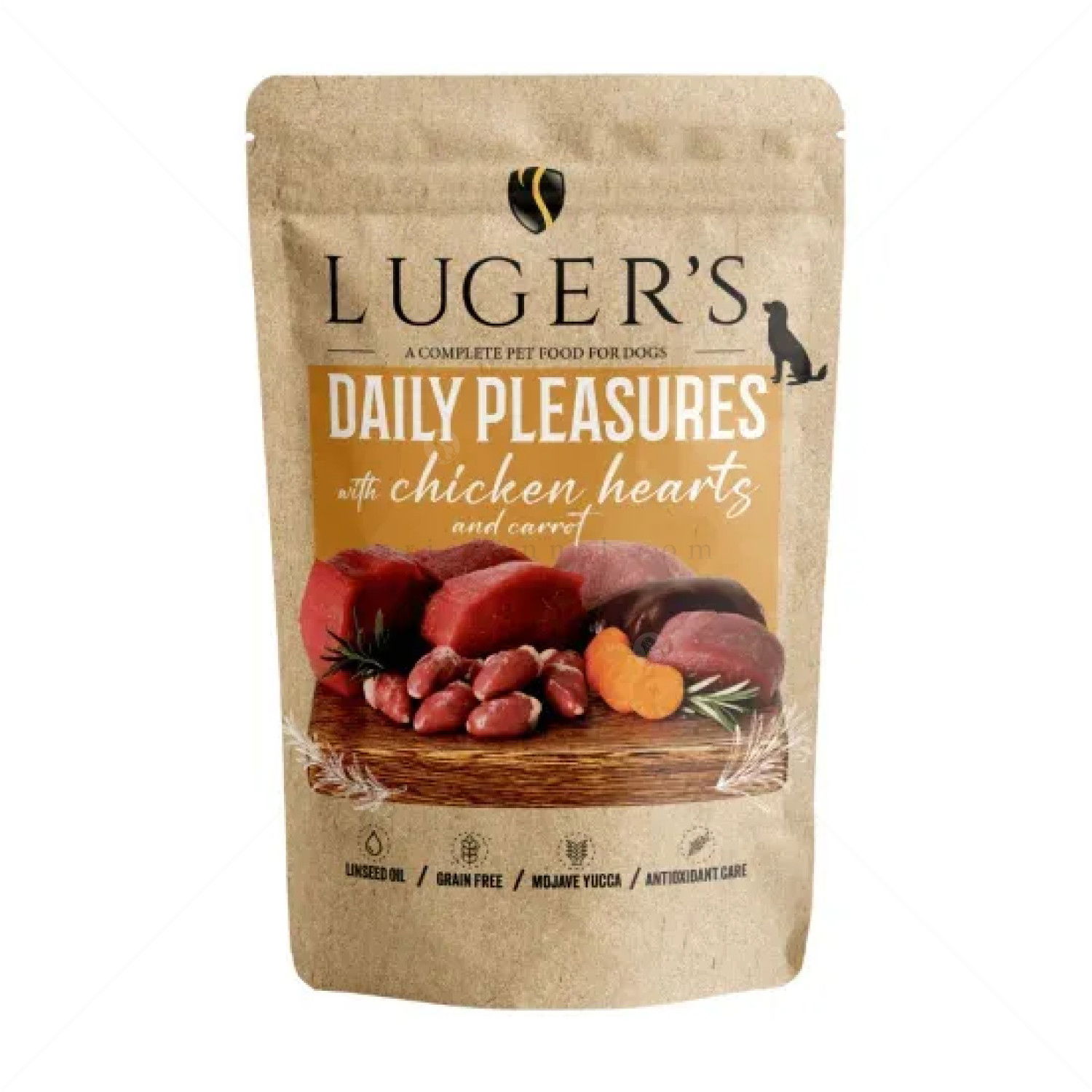 Пауч с пилешки сърца и моркови 500 гр LUGER'S Dog Adult Daily Pleasures with Chicken hearts and Carrot