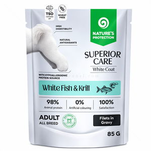 Пауч за бели кучета с бяла риба и крил 85 гр NATURE'S PROTECTION Superior Care White Coat Adult White Fish & Krill