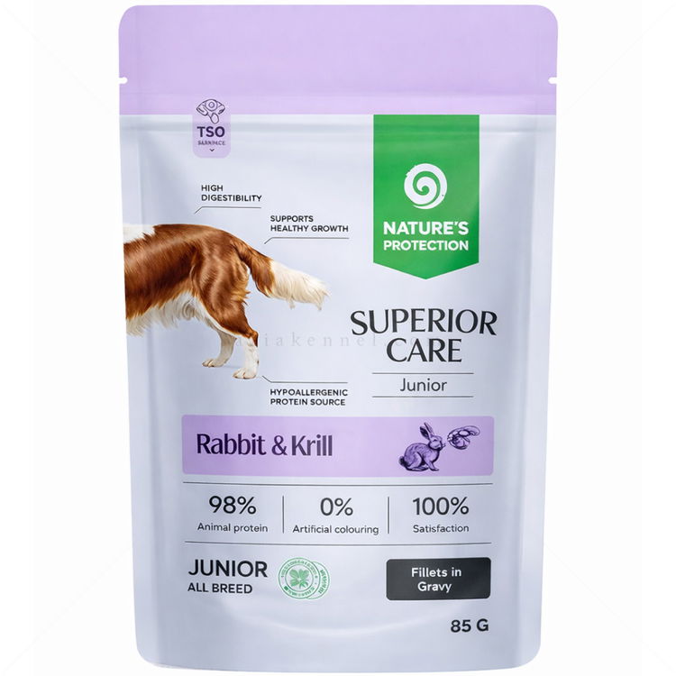 Пауч за подрастващи кученца със заек и крил 85 гр NATURE'S PROTECTION Superior Care Junior Rabbit & Krill