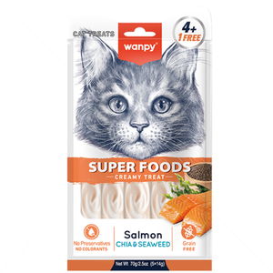 Кремообразно лакомство с вкус на сьомга и водорасли WANPY Superfoods Creamy Treat Salmon & Chia & Seaweed