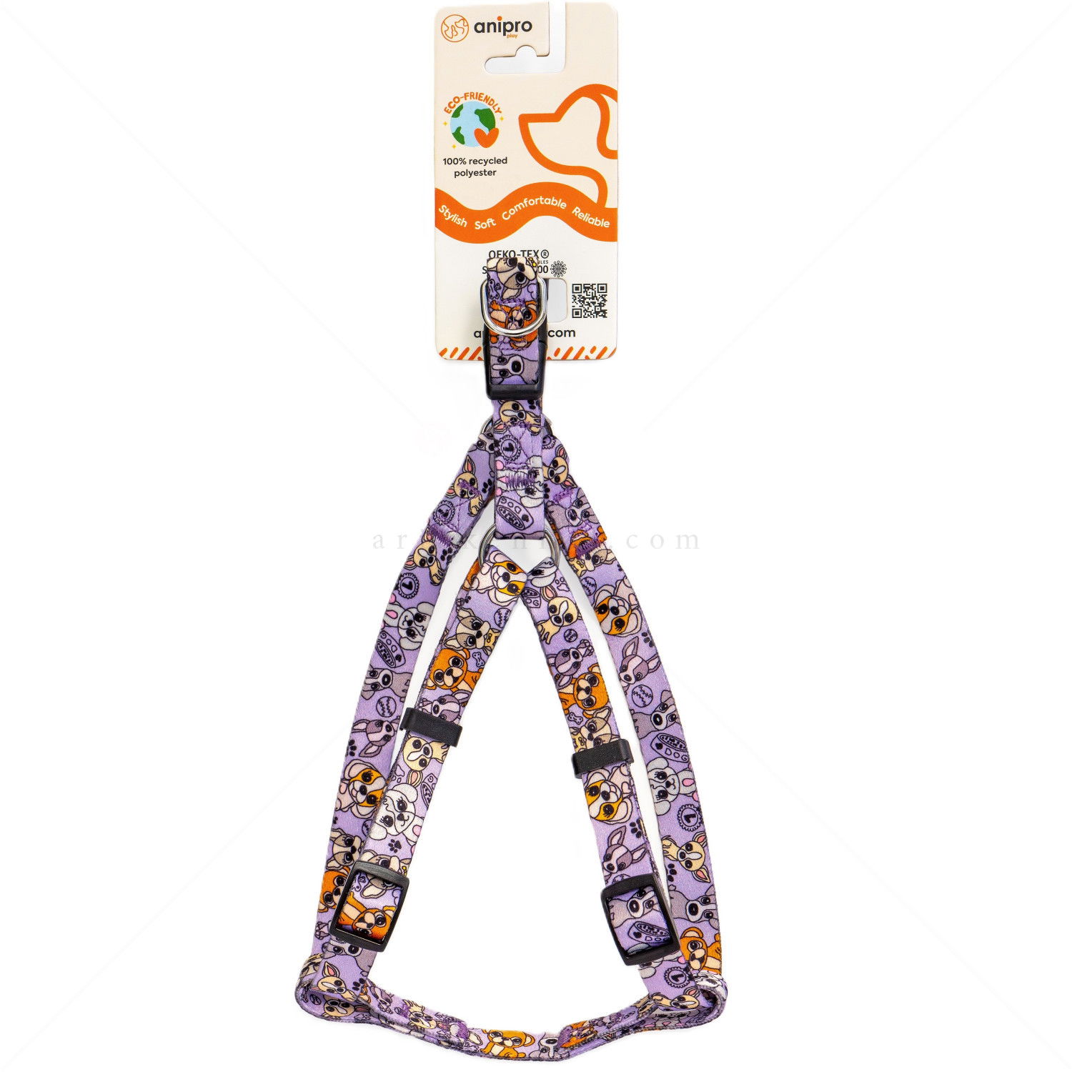 Нагръдник ANIPRO Soft Touch Cute Puppies, лента с черна тока