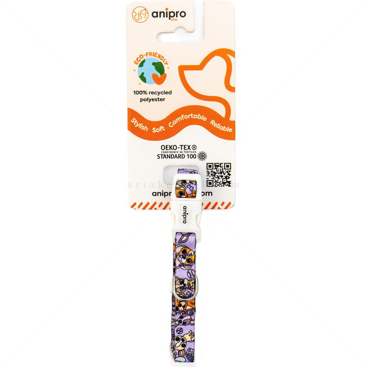 Нашийник ANIPRO Soft Touch Cute Puppies, размер M, с бяла тока