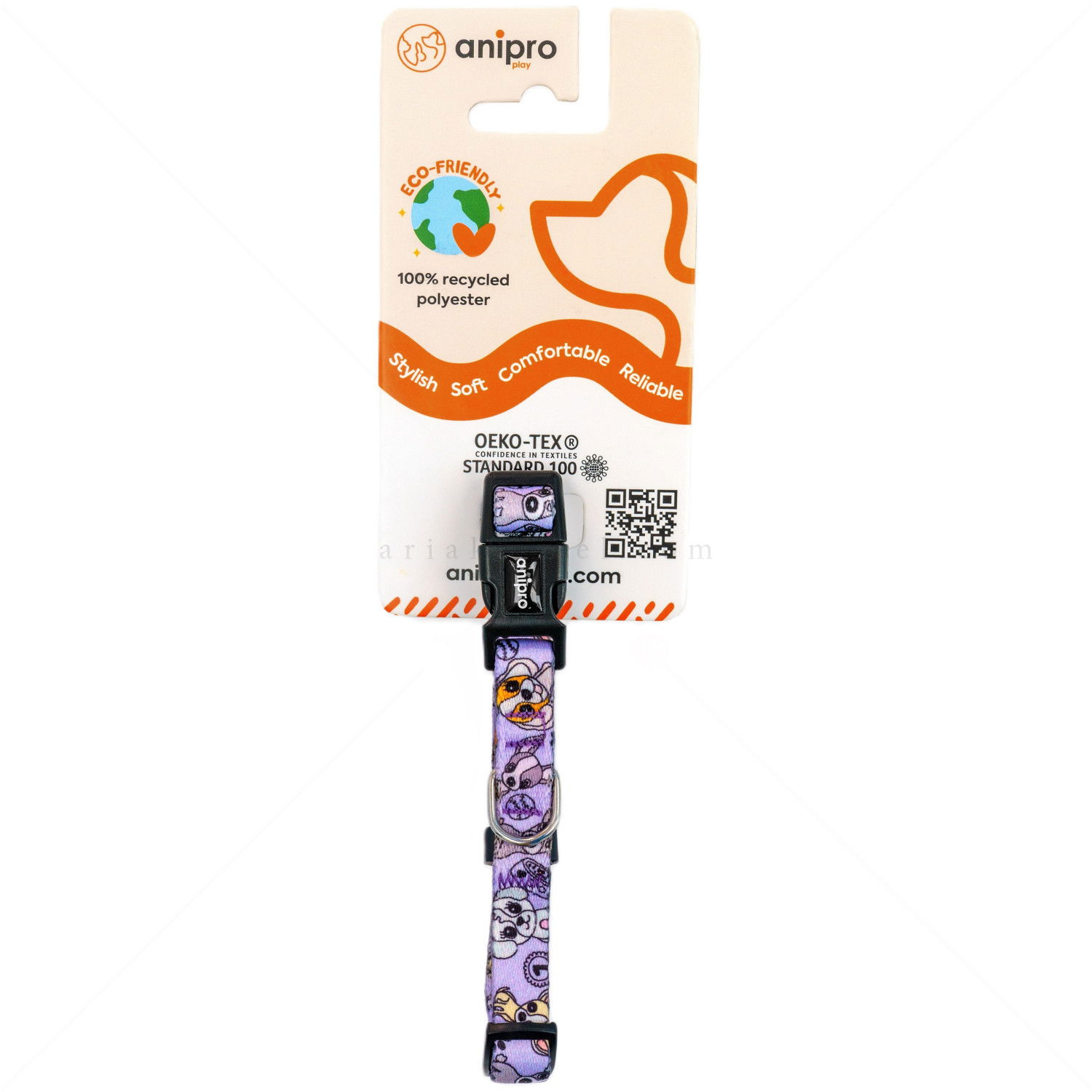 Нашийник ANIPRO Soft Touch Cute Puppies, размер S, с черна тока