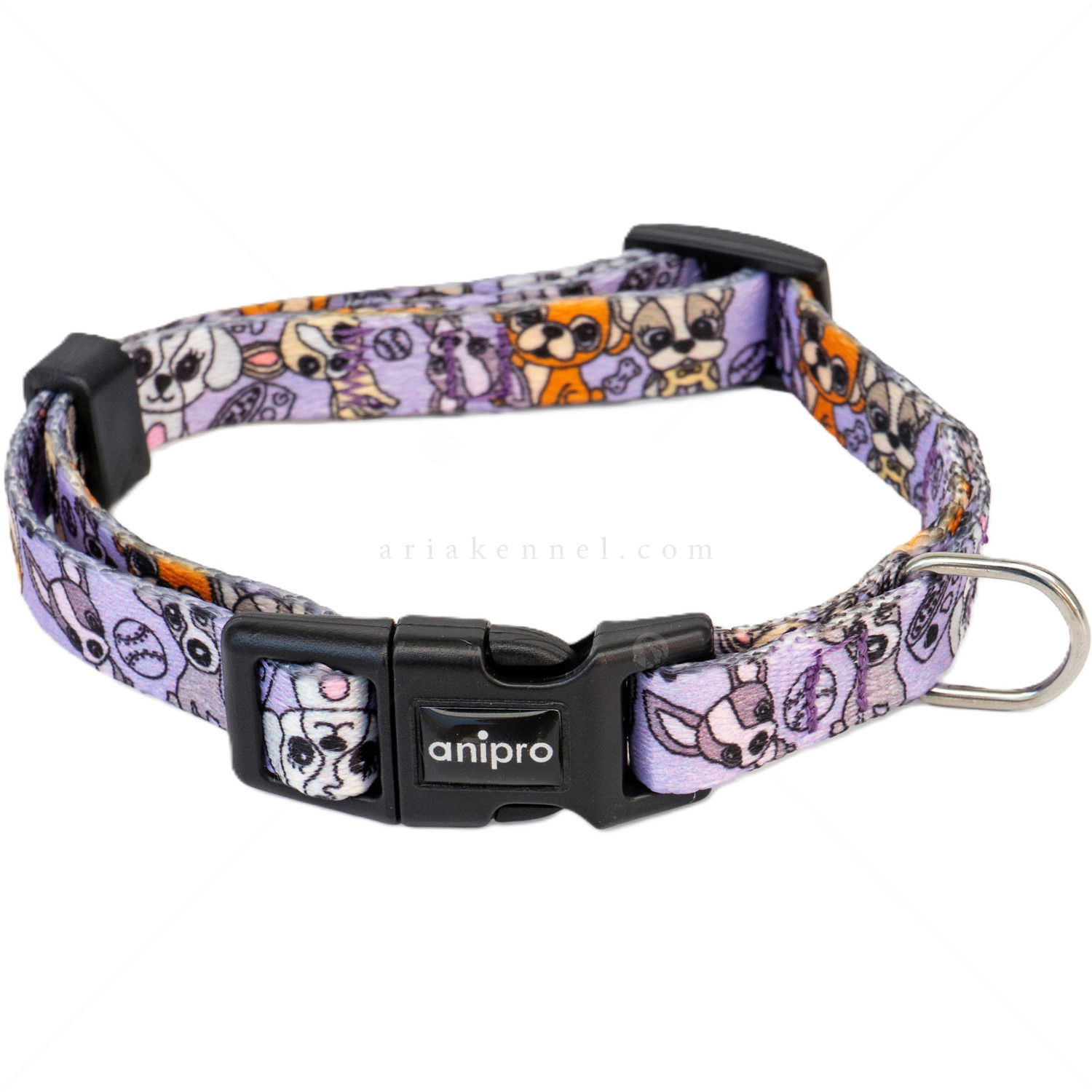 Нашийник ANIPRO Soft Touch Cute Puppies, размер M, с черна тока