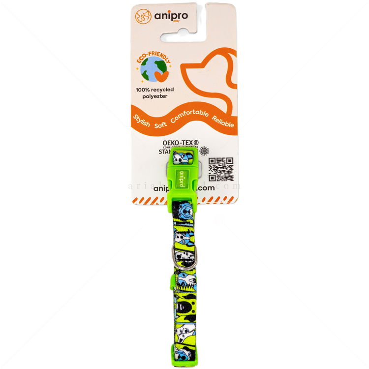 Нашийник ANIPRO Soft Touch Dog Selfie, размер L, със светлозелена тока