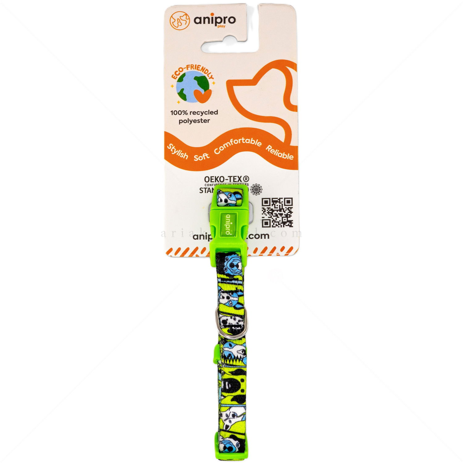 Нашийник ANIPRO Soft Touch Dog Selfie, размер L, със светлозелена тока