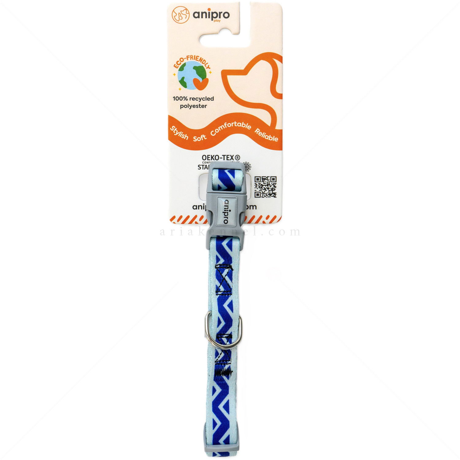 Нашийник ANIPRO Soft Touch Blue Whale, със сива тока