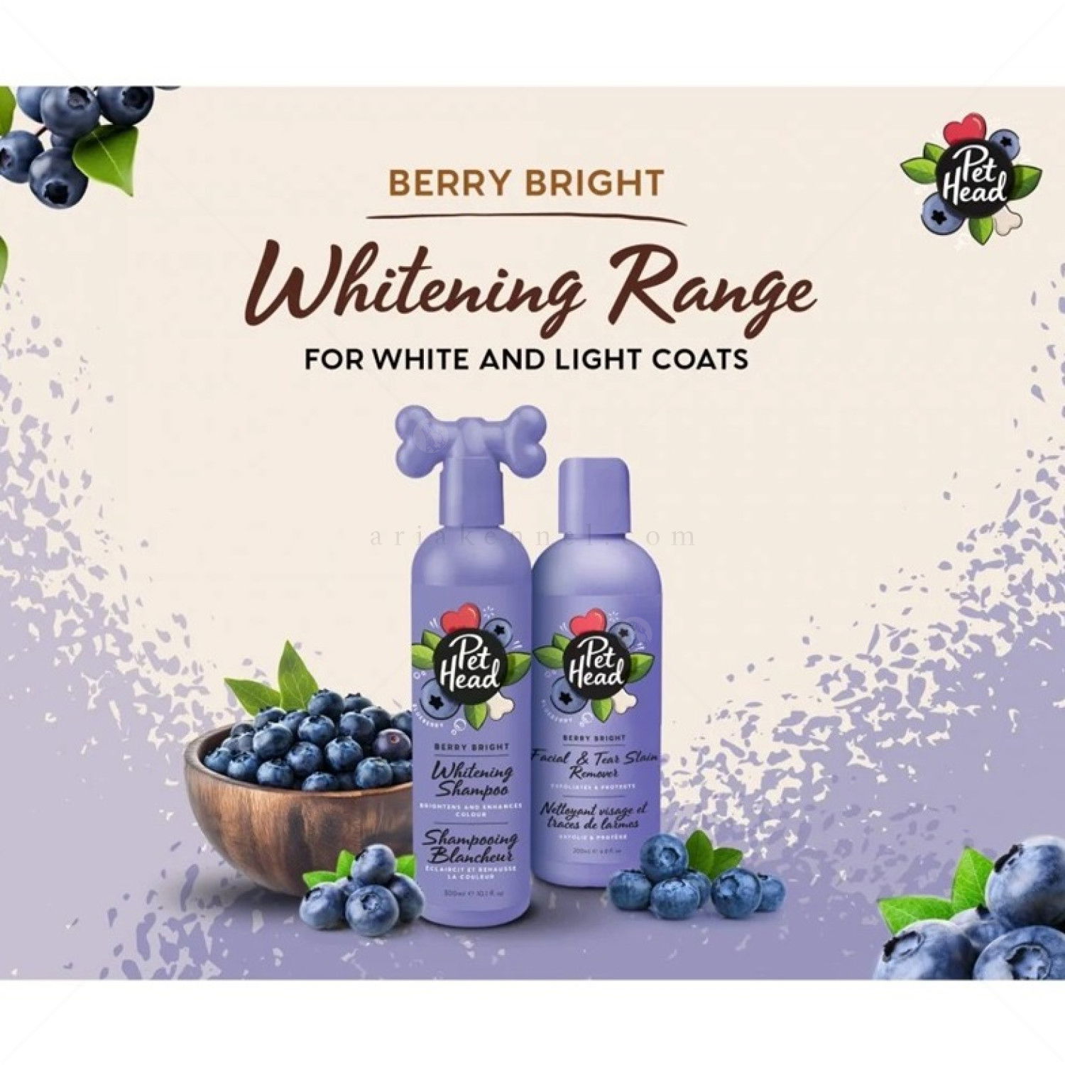 Изсветляващ шампоан за кучета с бяла или светла козина PET HEAD Berry Bright Whitening Shampoo