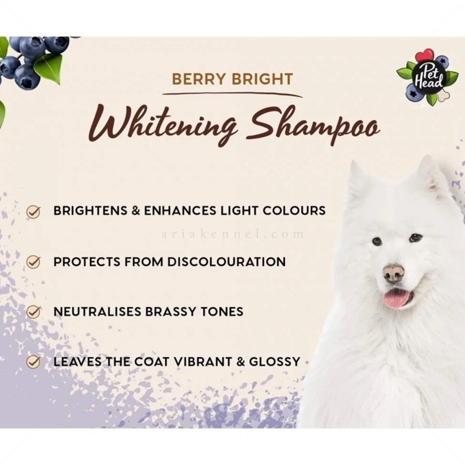 Изсветляващ шампоан за кучета с бяла или светла козина PET HEAD Berry Bright Whitening Shampoo