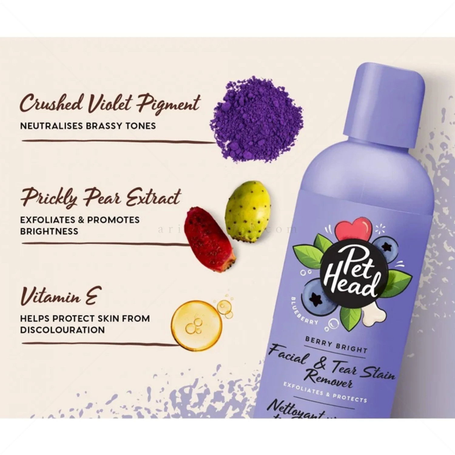2в1 Измиващ гел за лице за кучета със светла козина и за премахване на петна от сълзи PET HEAD Berry Bright Facial & Tear Stain Remover