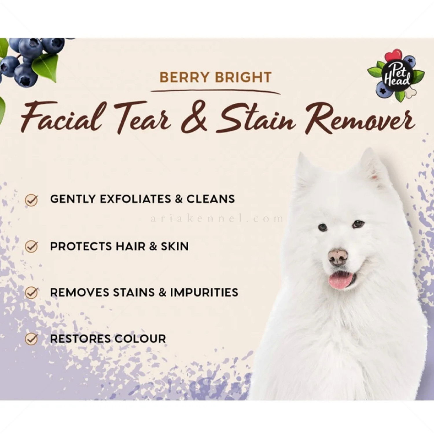 2в1 Измиващ гел за лице за кучета със светла козина и за премахване на петна от сълзи PET HEAD Berry Bright Facial & Tear Stain Remover