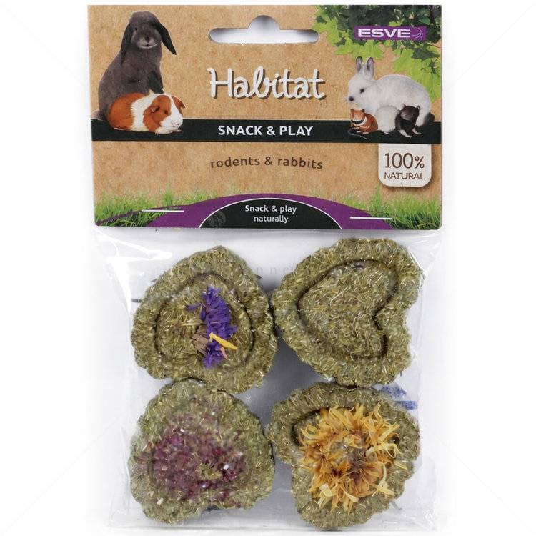 Сърца от тимотейка, невен, роза и незабравка за зайци и други гризачи ESVE Habitat, 4 броя