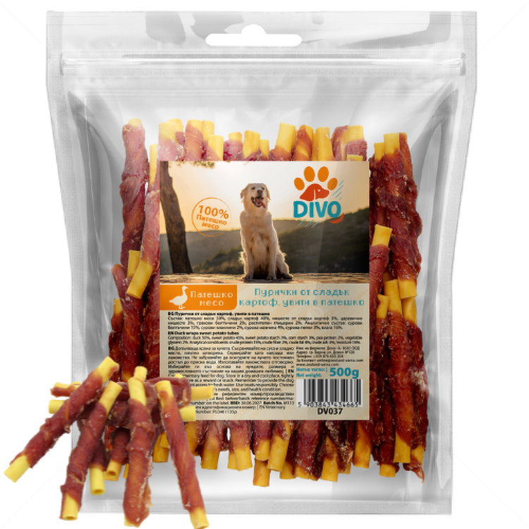 Пурички от сладък картоф, обвити в патешко месо DIVO