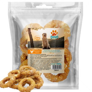 Пръстени от говежда кожа с пилешко месо DIVO, за средни и едри породи кучета