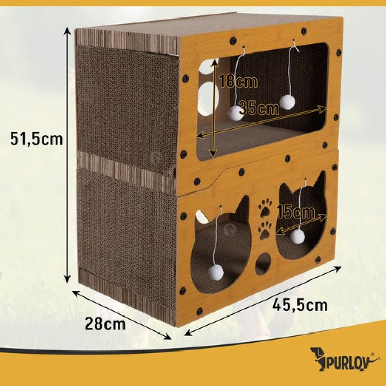 Двуетажна къщичка-драскало от картон и дърво PURLOV