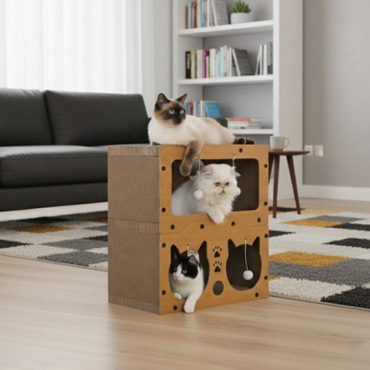 Двуетажна къщичка-драскало от картон и дърво PURLOV