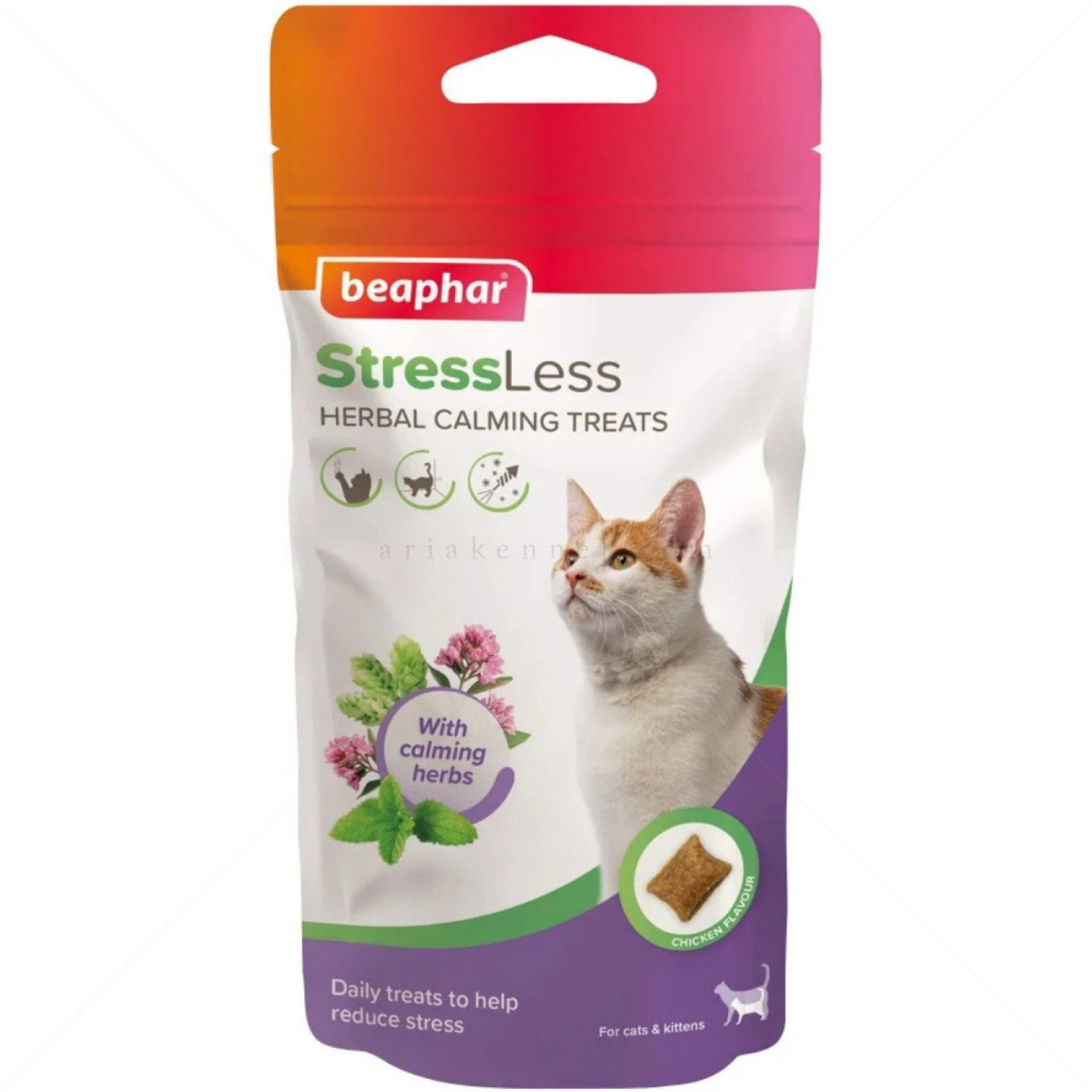 Успокояващи хапки за котки с вкус на пилешко месо BEAPHAR StressLess Herbal Calming Treats