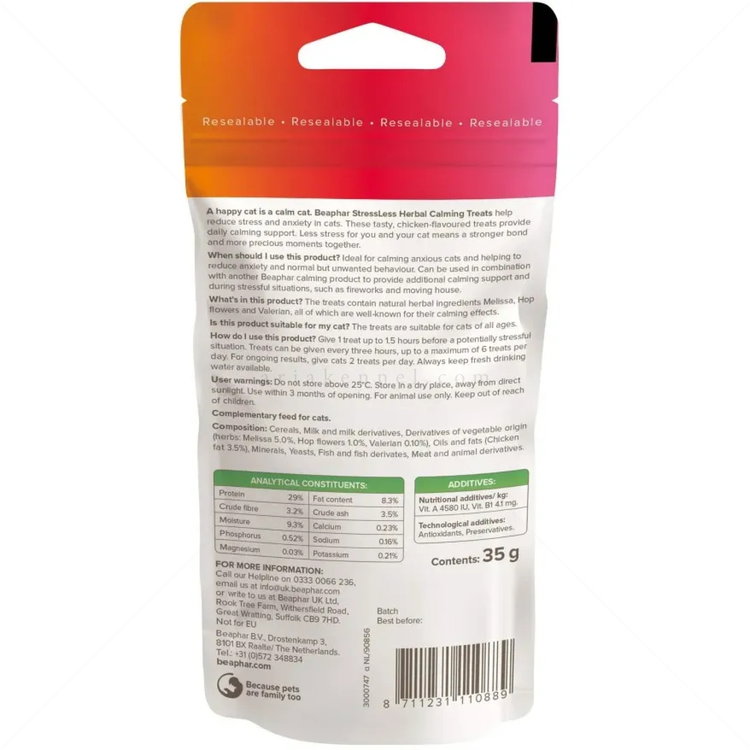 Успокояващи хапки за котки с вкус на пилешко месо BEAPHAR StressLess Herbal Calming Treats