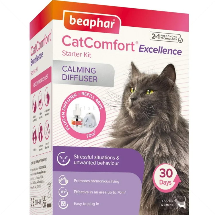 Успокояващ дифузер с феромони с двойно действие 48 мл BEAPHAR CatComfort Excellence Calming Diffuser - с включен пълнител