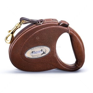 FLEXI Leather Brown M лента – Автоматичен повод от естествена кожа, кафяв
