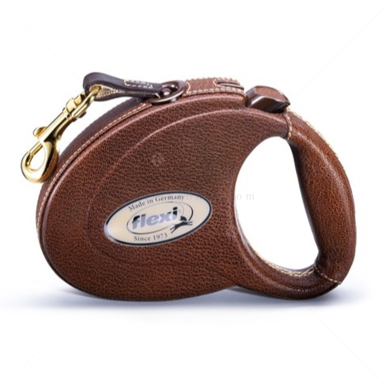 FLEXI Leather Brown M лента – Автоматичен повод от естествена кожа, кафяв