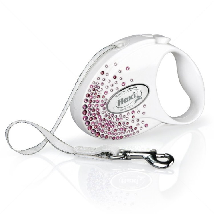 FLEXI Glam Splash Pink S лента – Автоматичен повод с кристали SWAROVSKI, бял