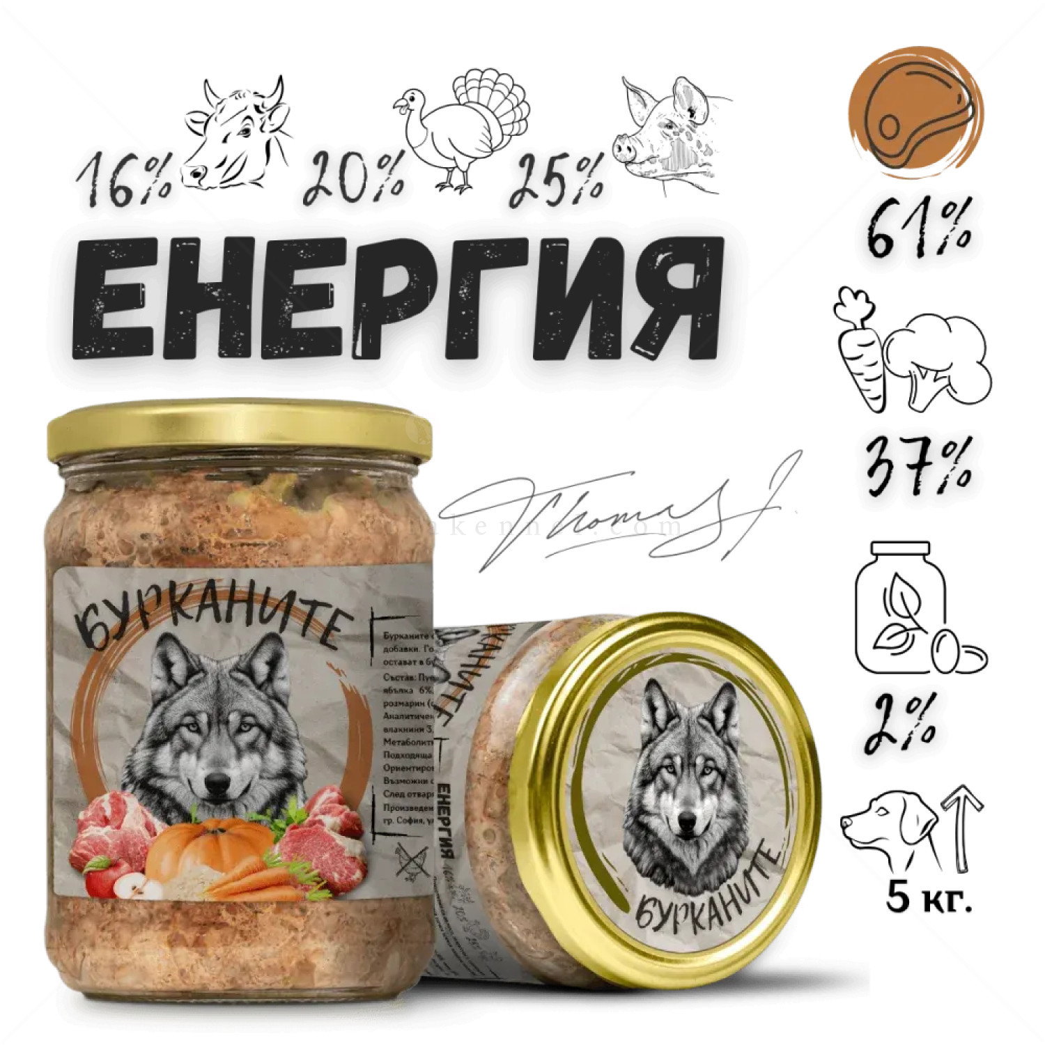БУРКАНИТЕ Енергия - Зверската храна с говеждо, пуешко, свинско месо и зеленчуци
