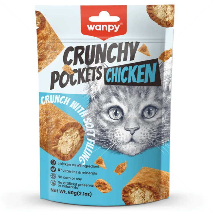 Хрупкави хапки с кремообразен пълнеж с вкус на пилешко месо WANPY Crunchy Pockets Chicken