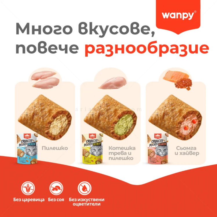 Хрупкави хапки с кремообразен пълнеж с вкус на пилешко месо WANPY Crunchy Pockets Chicken