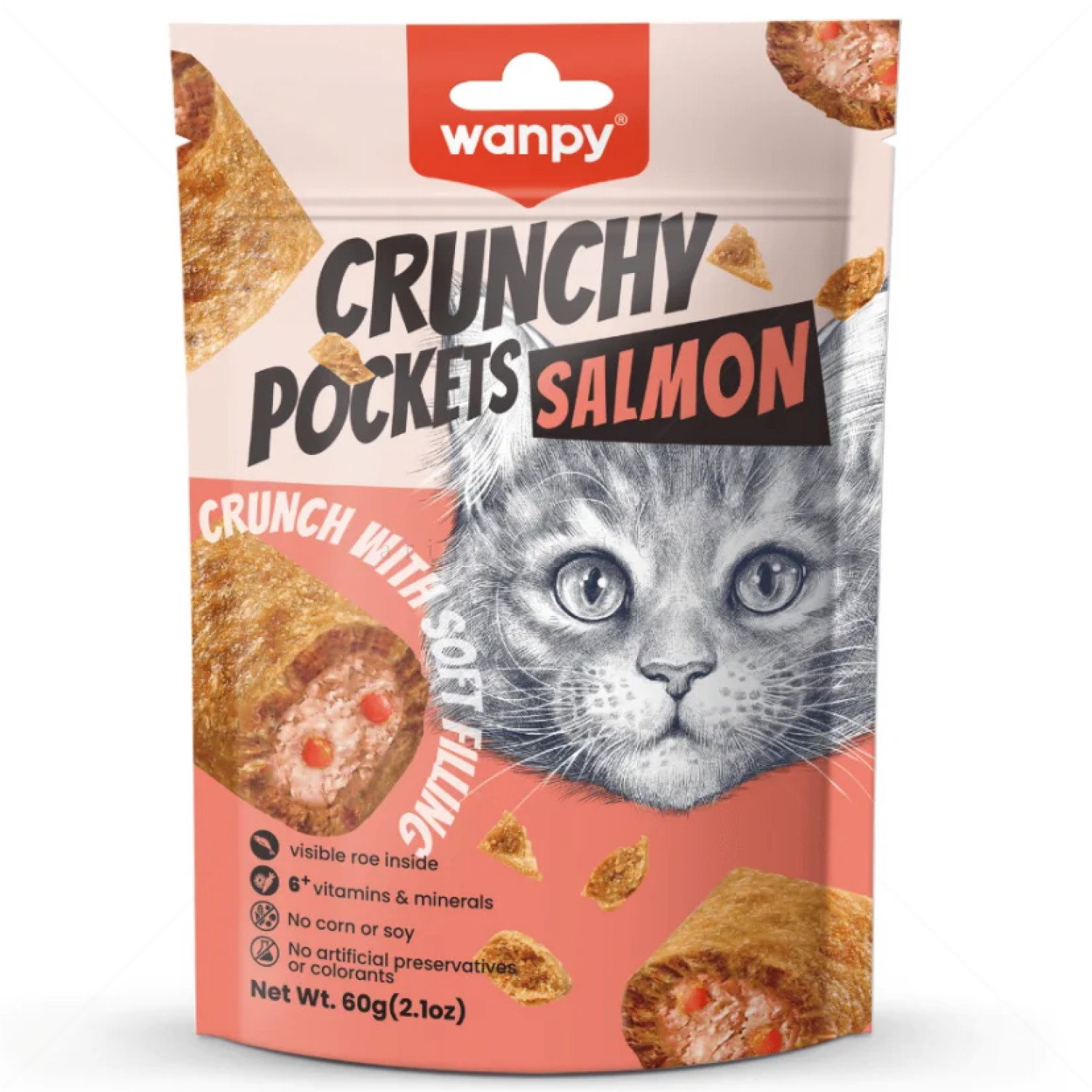 Хрупкави хапки с кремообразен пълнеж с вкус на сьомга и хайвер WANPY Crunchy Pockets Salmon
