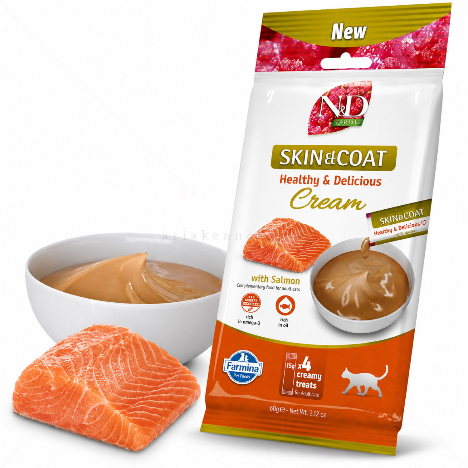 Кремообразно лакомство за красива козина и здрава кожа с киноа и сьомга N&D Quinoa Skin&Coat Healthy & Delicious Cream with Salmon