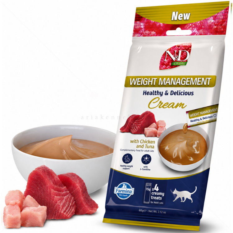 Кремообразно лакомство за контрол на теглото с киноа, пилешко месо и риба тон N&D Quinoa Weight Management Healthy & Delicious Cream with Chicken & Tuna