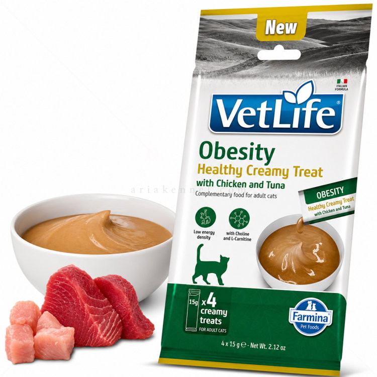 Крем лакомство за контрол на теглото с пилешко месо и риба тон VET LIFE Obesity Healthy Creamy Treat with Chicken & Tuna