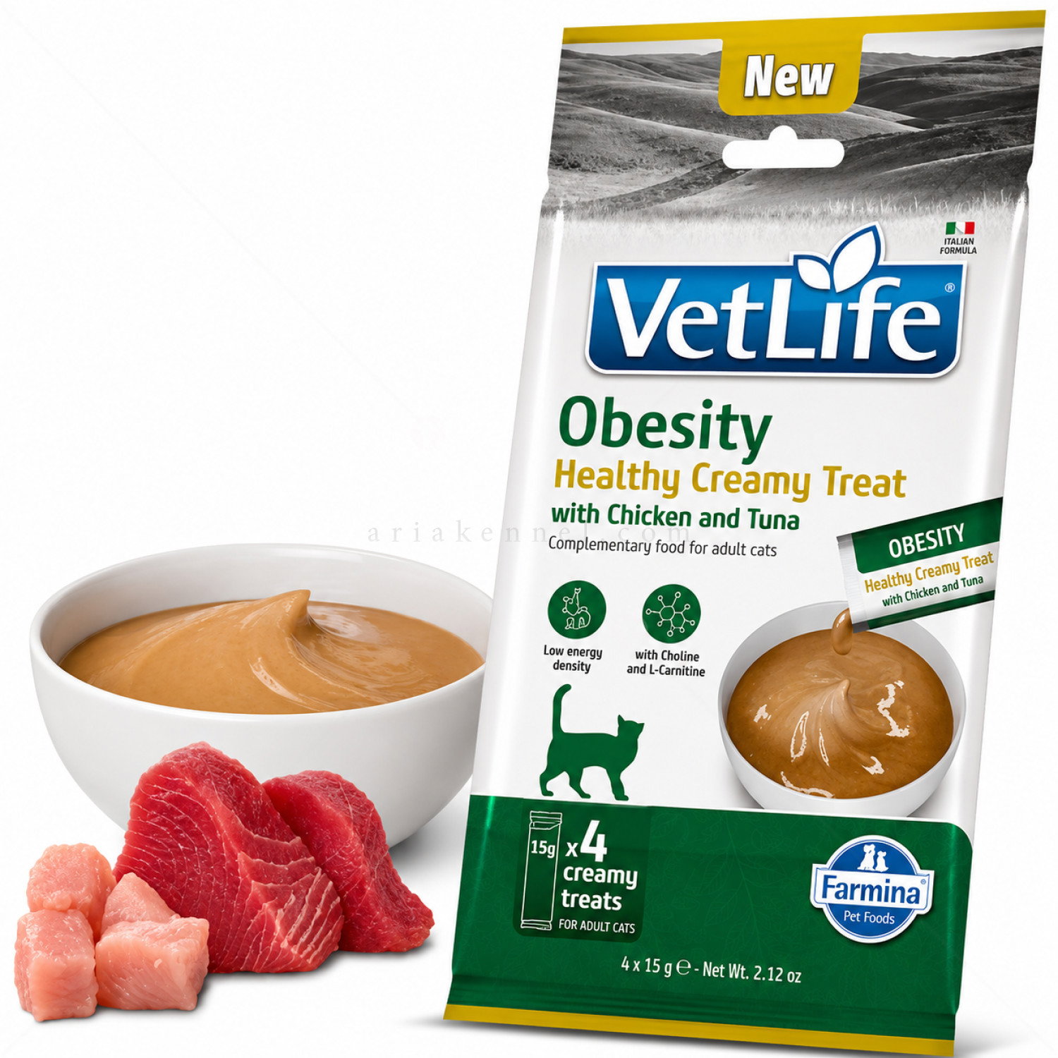 Крем лакомство за контрол на теглото с пилешко месо и риба тон VET LIFE Obesity Healthy Creamy Treat with Chicken & Tuna