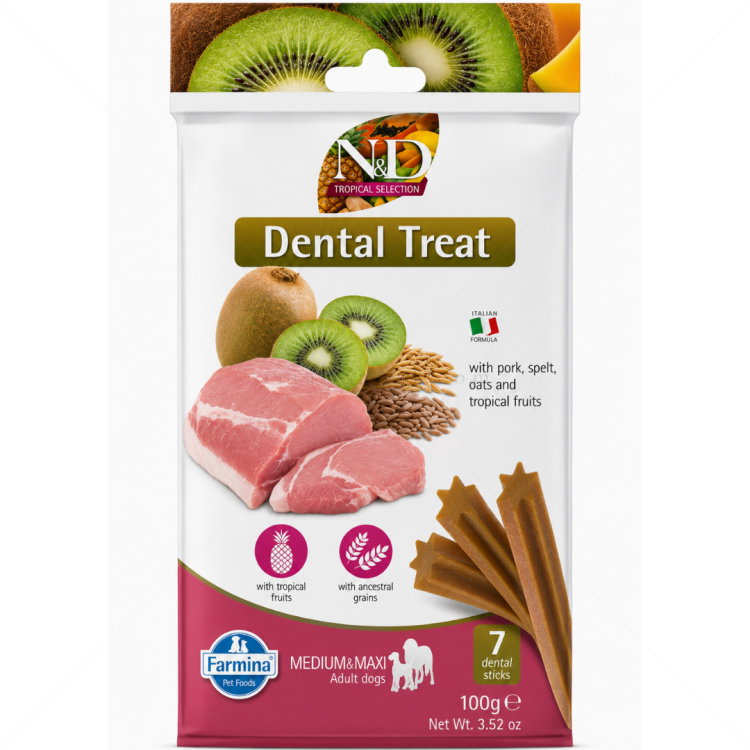 Дентални пръчки за средни и едри породи N&D Tropical Selection Dog Adult Medium&Maxi Dental Treat Pork