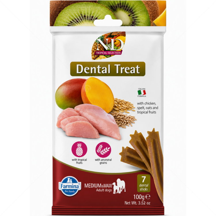 Дентални пръчки за средни и едри породи N&D Tropical Selection Dog Adult Medium&Maxi Dental Treat Chicken