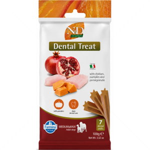 Дентални пръчки за средни и едри породи N&D Pumpkin Dog Adult Medium&Maxi Dental Treat Chicken&Pomegranate