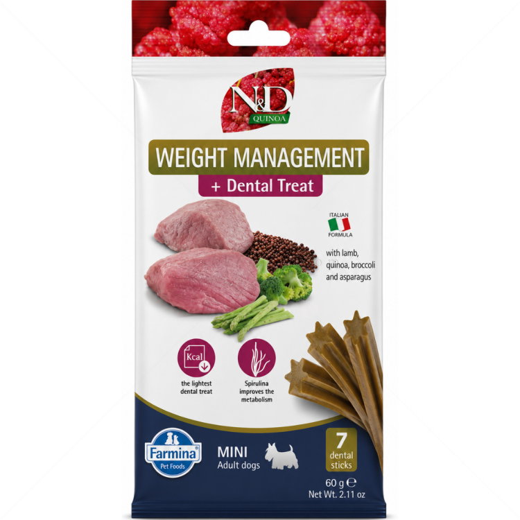 Дентални пръчки за контрол на теглото за кучета от дребни породи N&D Quinoa Dog Adult Mini Dental Treat Weight Management